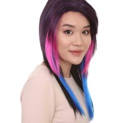 HPO Hard Rockin Witch Tri-Color Womens Wig | Gothic Blue Purple Fancy Halloween Wig | Premium Breathable Capless Cap Women's
