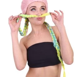 HPO Celebrity Inspired Womens Boxer Braid Wig | Cotton Candy Rainbow Celebrity Wig | Premium Breathable Capless Cap