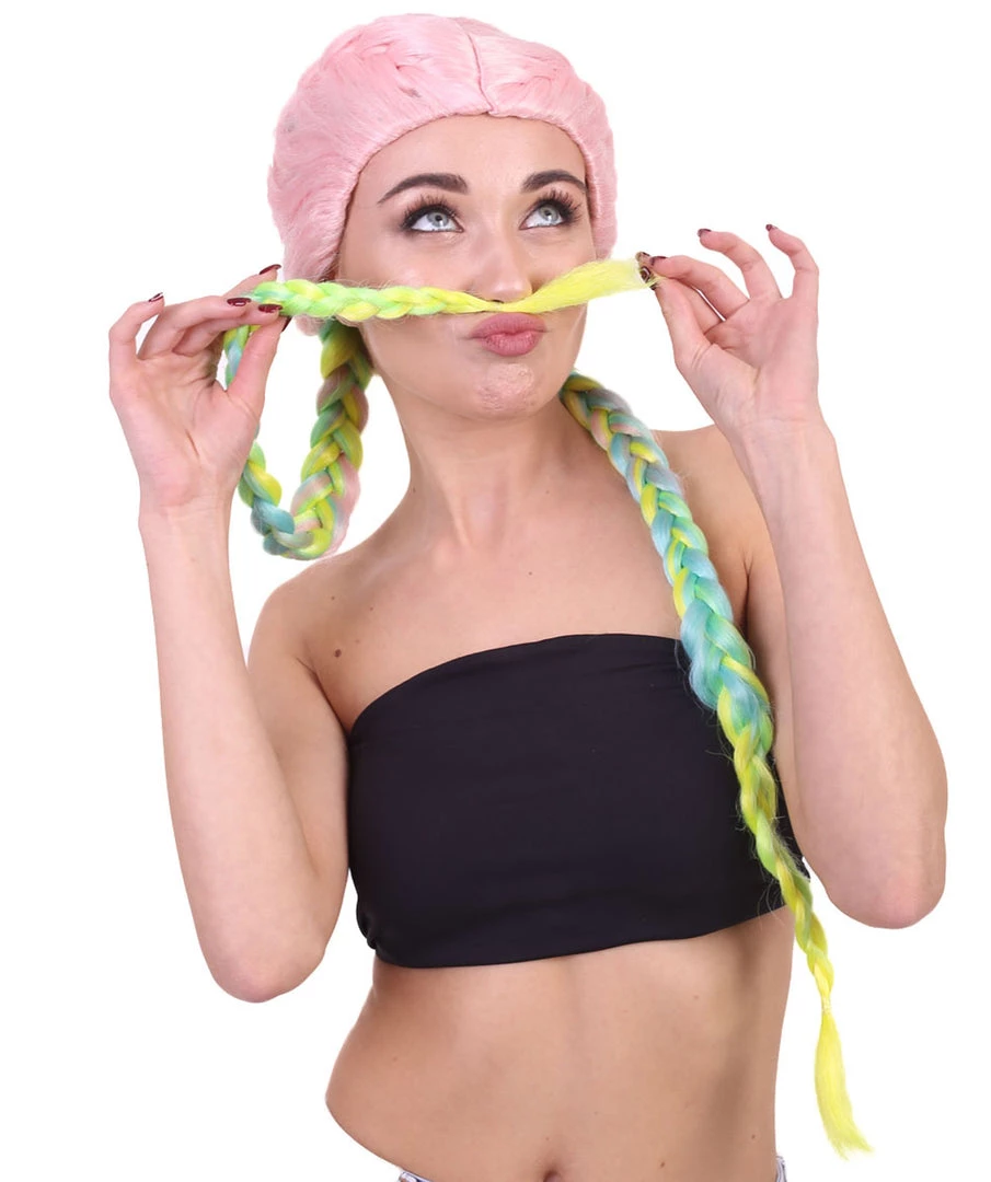 HPO Celebrity Inspired Womens Boxer Braid Wig | Cotton Candy Rainbow Celebrity Wig | Premium Breathable Capless Cap 1 HPO Celebrity Inspired Womens Boxer Braid Wig | Cotton Candy Rainbow Celebrity Wig | Premium Breathable Capless Cap