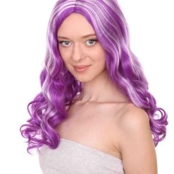 Adult Women's 19" Inch Long Length Straight Halloween Cosplay Animated Pony Costume Wig, Synthetic Soft Fiber Hair With White Highlights | HPO