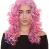 HPO Pink Mixed Party Girl Curly Womens Wig | Long Curly Fancy Cosplay Halloween Wig | Premium Breathable Capless Cap