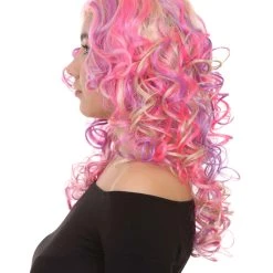 HPO Pink Mixed Party Girl Curly Womens Wig | Long Curly Fancy Cosplay Halloween Wig | Premium Breathable Capless Cap 11 HPO Pink Mixed Party Girl Curly Womens Wig | Long Curly Fancy Cosplay Halloween Wig | Premium Breathable Capless Cap