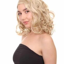 HPO Blonde Curly Womens Wig | Glomour Station Cosplay Halloween Wig | Premium Breathable Capless Cap