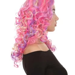 HPO Pink Mixed Party Girl Curly Womens Wig | Long Curly Fancy Cosplay Halloween Wig | Premium Breathable Capless Cap 13 HPO Pink Mixed Party Girl Curly Womens Wig | Long Curly Fancy Cosplay Halloween Wig | Premium Breathable Capless Cap