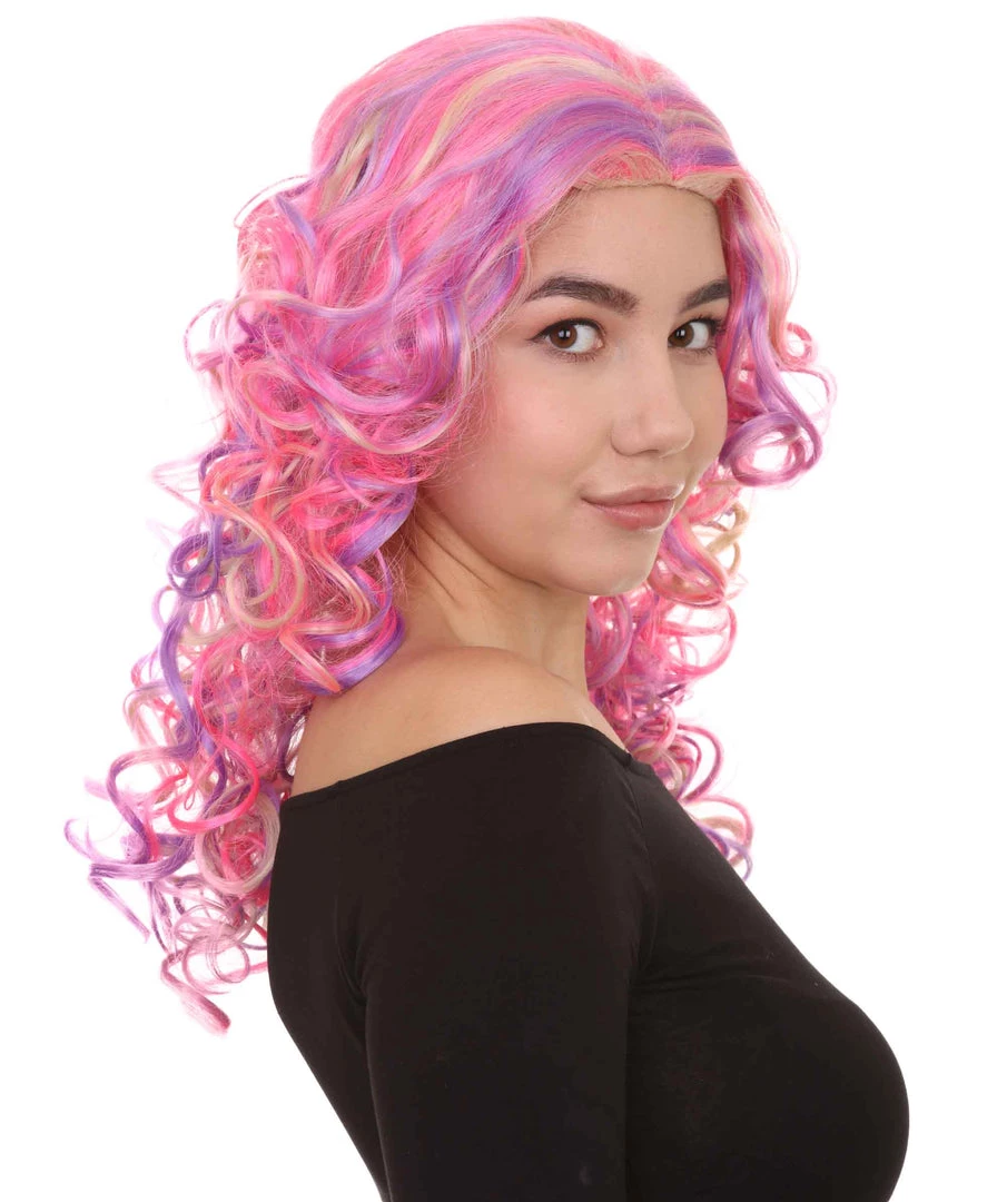 HPO Pink Mixed Party Girl Curly Womens Wig | Long Curly Fancy Cosplay Halloween Wig | Premium Breathable Capless Cap 6 HPO Pink Mixed Party Girl Curly Womens Wig | Long Curly Fancy Cosplay Halloween Wig | Premium Breathable Capless Cap