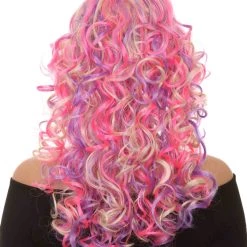 HPO Pink Mixed Party Girl Curly Womens Wig | Long Curly Fancy Cosplay Halloween Wig | Premium Breathable Capless Cap 12 HPO Pink Mixed Party Girl Curly Womens Wig | Long Curly Fancy Cosplay Halloween Wig | Premium Breathable Capless Cap