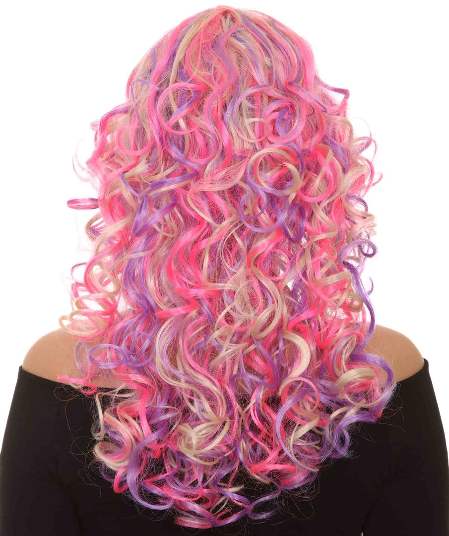 HPO Pink Mixed Party Girl Curly Womens Wig | Long Curly Fancy Cosplay Halloween Wig | Premium Breathable Capless Cap 4 HPO Pink Mixed Party Girl Curly Womens Wig | Long Curly Fancy Cosplay Halloween Wig | Premium Breathable Capless Cap