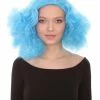HPO Women's Shoulder Length Poofy With Wild Thoughts Wig - Cotton Candy Blue Hair - Capless Cap Design