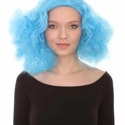 HPO Women's Shoulder Length Poofy With Wild Thoughts Wig - Cotton Candy Blue Hair - Capless Cap Design