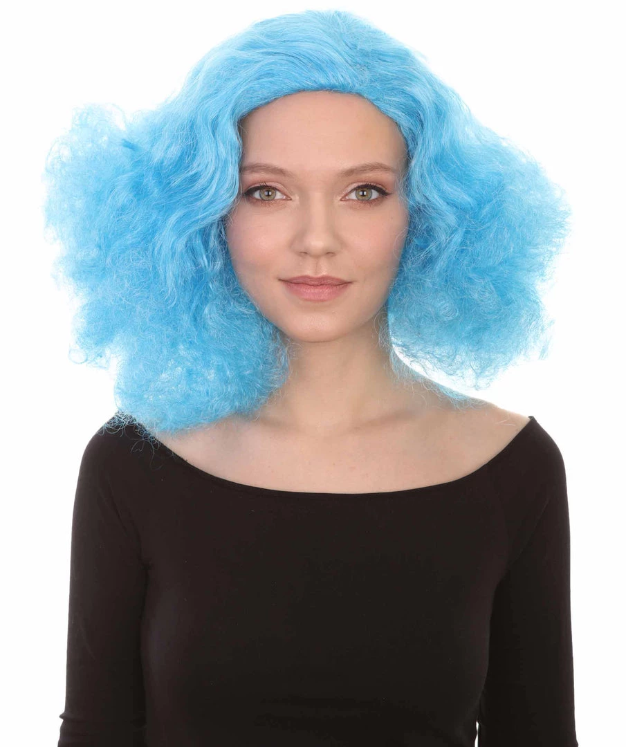 HPO Women's Shoulder Length Poofy With Wild Thoughts Wig - Cotton Candy Blue Hair - Capless Cap Design 1 HPO Women's Shoulder Length Poofy With Wild Thoughts Wig - Cotton Candy Blue Hair - Capless Cap Design