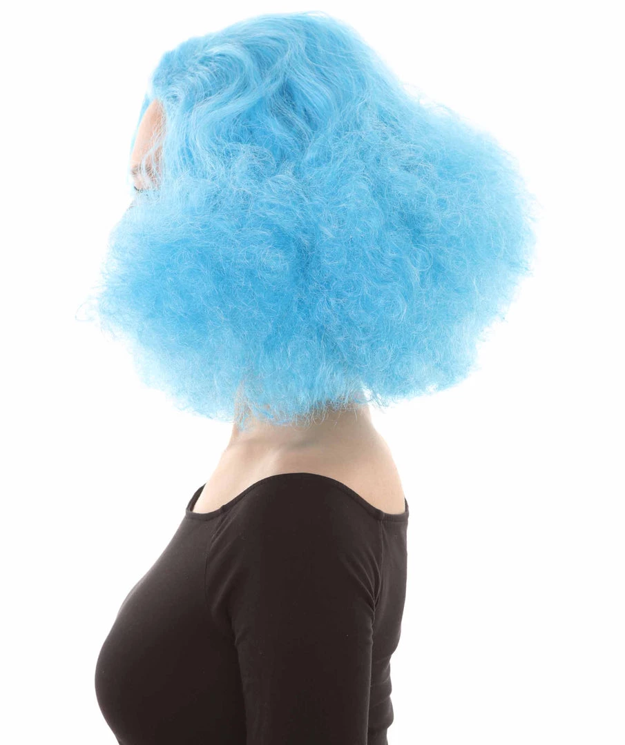 HPO Women's Shoulder Length Poofy With Wild Thoughts Wig - Cotton Candy Blue Hair - Capless Cap Design 3 HPO Women's Shoulder Length Poofy With Wild Thoughts Wig - Cotton Candy Blue Hair - Capless Cap Design