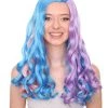Adult Women's 19 Inch Medium Length Wavy Halloween Anime Rainbow Mermaid Festival Wig, Synthetic Soft Fiber MultiColor Hair, Perfect For Your Next Party Or Cosplay Event | HPO