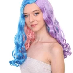 Adult Women's 19 Inch Medium Length Wavy Halloween Anime Rainbow Mermaid Festival Wig, Synthetic Soft Fiber MultiColor Hair, Perfect For Your Next Party Or Cosplay Event | HPO