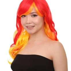 HPO Flame Womens Wig | Fancy Stage Appropriate Fire Orange Event Wig | Premium Breathable Capless Cap Men's