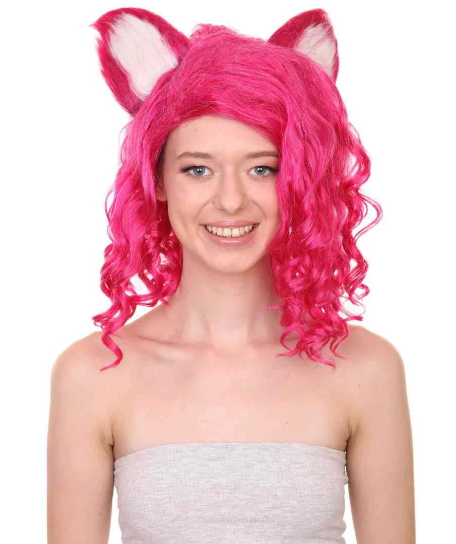 Adult Women's 16" Inch Medium Length Wavy Barbie Costume Wig, Synthetic Soft Fiber Hair With Cat Ears | HPO 1 Adult Women's 16" Inch Medium Length Wavy Barbie Costume Wig, Synthetic Soft Fiber Hair With Cat Ears | HPO