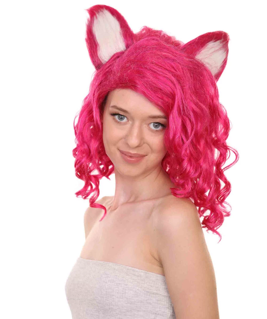 Adult Women's 16" Inch Medium Length Wavy Barbie Costume Wig, Synthetic Soft Fiber Hair With Cat Ears | HPO 2 Adult Women's 16" Inch Medium Length Wavy Barbie Costume Wig, Synthetic Soft Fiber Hair With Cat Ears | HPO
