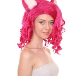 Adult Women's 16" Inch Medium Length Wavy Barbie Costume Wig, Synthetic Soft Fiber Hair With Cat Ears | HPO 13 Adult Women's 16