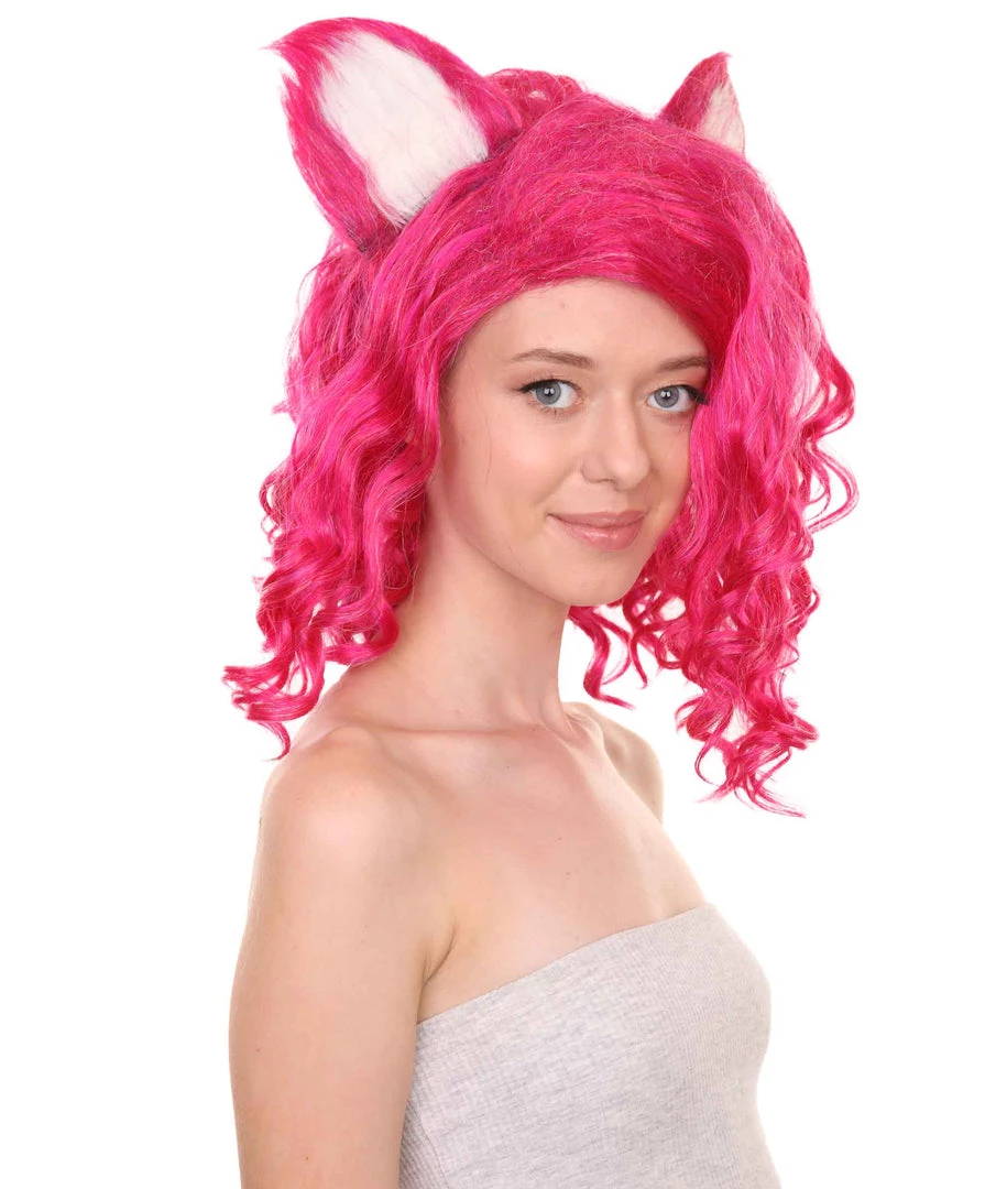 Adult Women's 16" Inch Medium Length Wavy Barbie Costume Wig, Synthetic Soft Fiber Hair With Cat Ears | HPO 6 Adult Women's 16" Inch Medium Length Wavy Barbie Costume Wig, Synthetic Soft Fiber Hair With Cat Ears | HPO