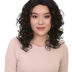 HPO Men's Adult's Womens Glamour Long Black Wig | Curly Glamour Cosplay Halloween Wig | Premium Breathable Capless Cap