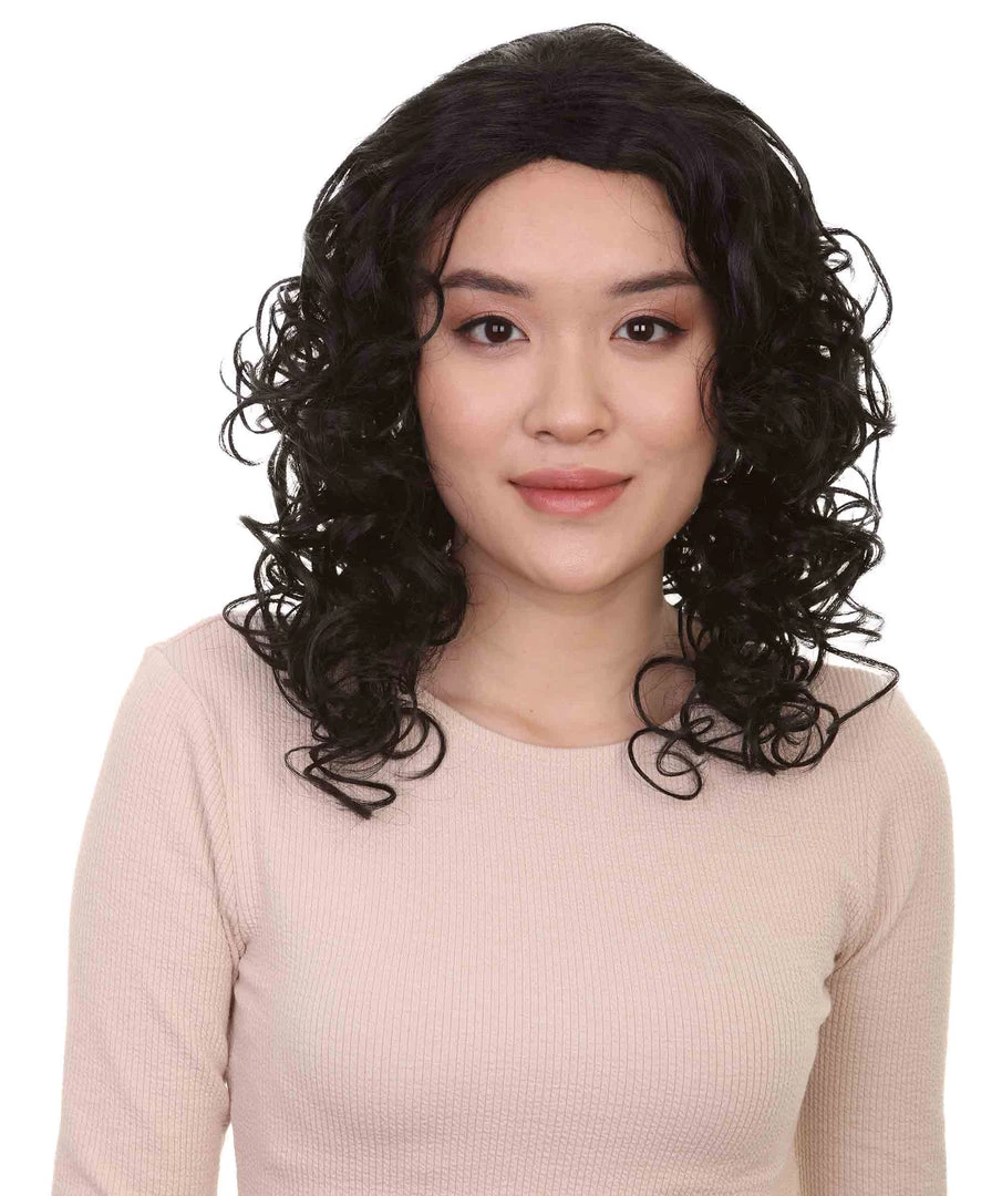 HPO Men's Adult's Womens Glamour Long Black Wig | Curly Glamour Cosplay Halloween Wig | Premium Breathable Capless Cap 1 HPO Men's Adult's Womens Glamour Long Black Wig | Curly Glamour Cosplay Halloween Wig | Premium Breathable Capless Cap