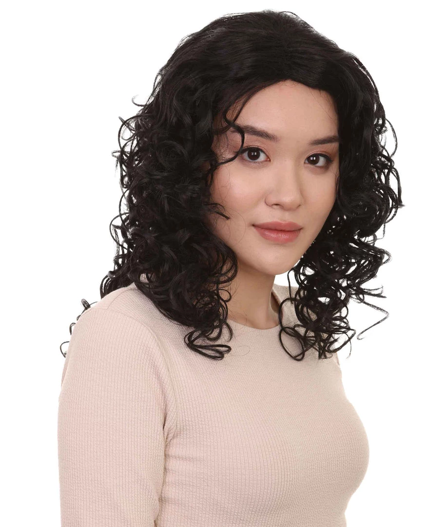 HPO Men's Adult's Womens Glamour Long Black Wig | Curly Glamour Cosplay Halloween Wig | Premium Breathable Capless Cap 6 HPO Men's Adult's Womens Glamour Long Black Wig | Curly Glamour Cosplay Halloween Wig | Premium Breathable Capless Cap