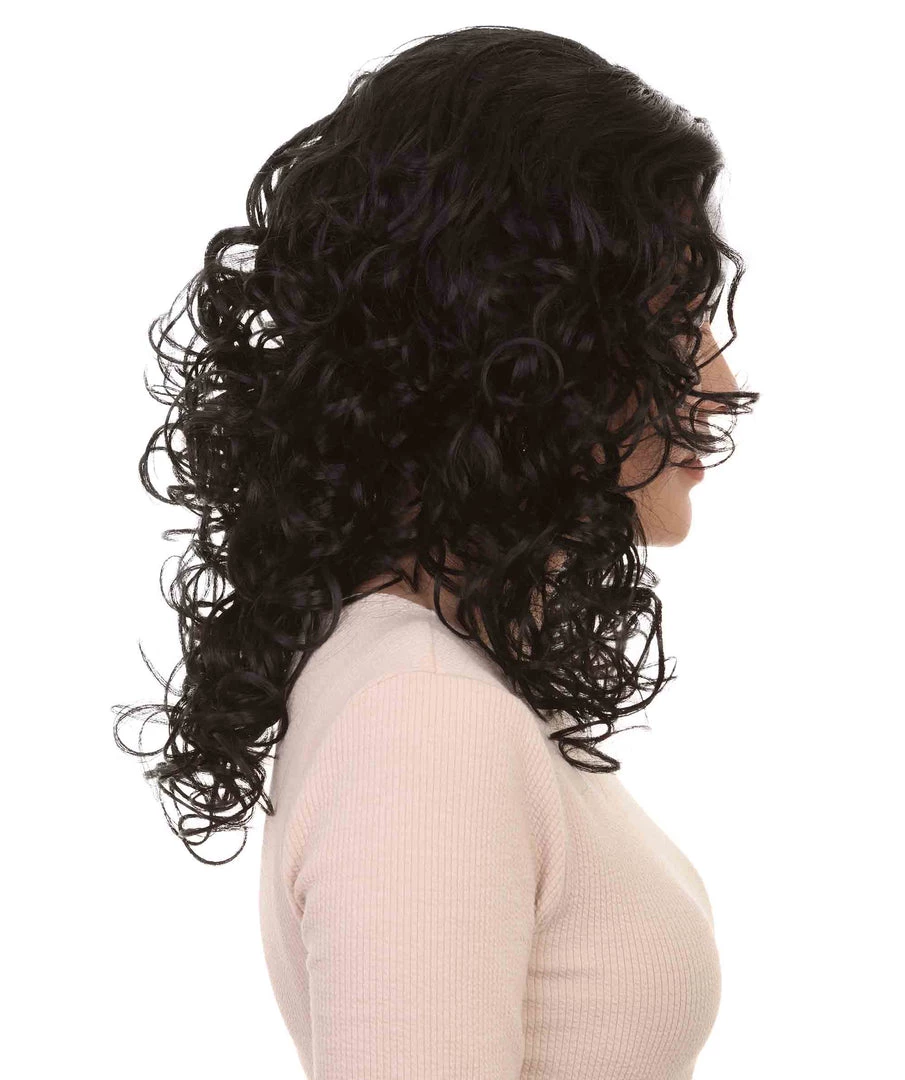 HPO Men's Adult's Womens Glamour Long Black Wig | Curly Glamour Cosplay Halloween Wig | Premium Breathable Capless Cap 5 HPO Men's Adult's Womens Glamour Long Black Wig | Curly Glamour Cosplay Halloween Wig | Premium Breathable Capless Cap