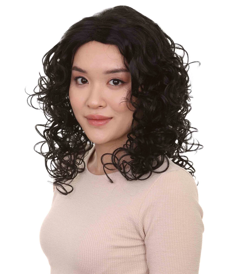 HPO Men's Adult's Womens Glamour Long Black Wig | Curly Glamour Cosplay Halloween Wig | Premium Breathable Capless Cap 2 HPO Men's Adult's Womens Glamour Long Black Wig | Curly Glamour Cosplay Halloween Wig | Premium Breathable Capless Cap