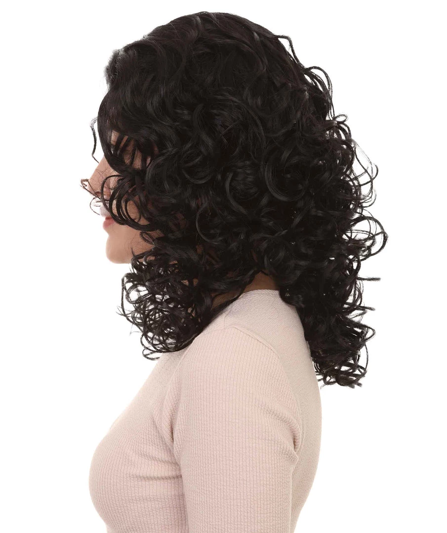 HPO Men's Adult's Womens Glamour Long Black Wig | Curly Glamour Cosplay Halloween Wig | Premium Breathable Capless Cap 3 HPO Men's Adult's Womens Glamour Long Black Wig | Curly Glamour Cosplay Halloween Wig | Premium Breathable Capless Cap