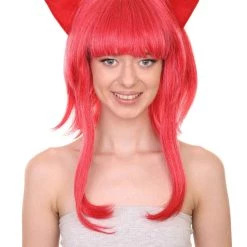 Adult Women's 16" Inch Medium Length Halloween Animated Video Game Annie Wig With Ears, Synthetic Soft Fiber Hair, Perfect For Your Next Conventiton And Group Anime Party! | HPO