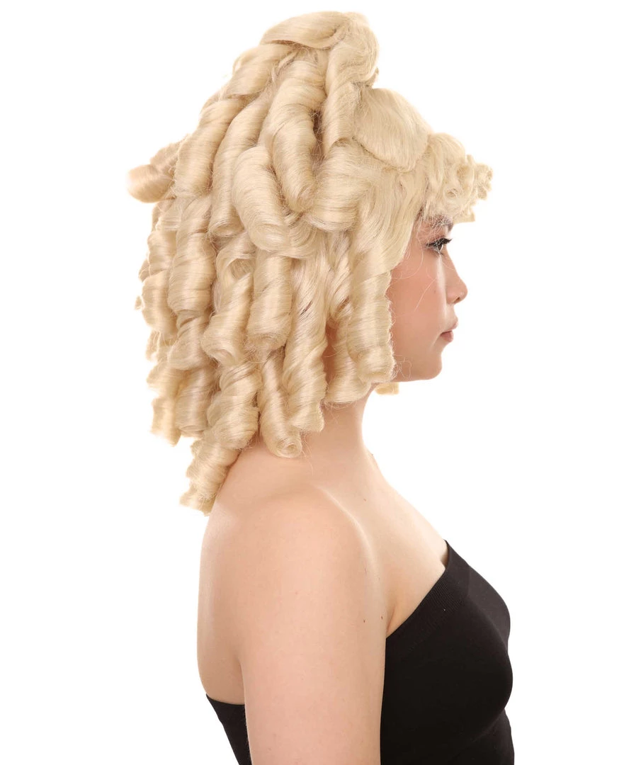 HPO Women's Womens 18th Century Colonial Lady Curly Blonde Historical Wig | Premium Breathable Capless Cap 5 HPO Women's Womens 18th Century Colonial Lady Curly Blonde Historical Wig | Premium Breathable Capless Cap