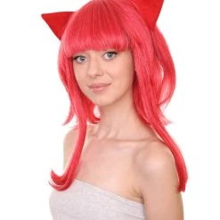 Adult Women's 16" Inch Medium Length Halloween Animated Video Game Annie Wig With Ears, Synthetic Soft Fiber Hair, Perfect For Your Next Conventiton And Group Anime Party! | HPO