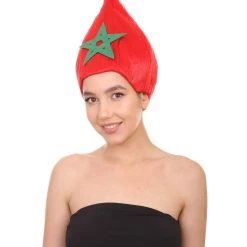 FLAGWIGS Women's Morocco Flag Sport Troll Wig | Red Cosplay Wig | Premium Breathable Capless Cap