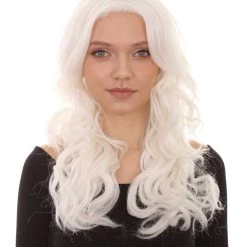 HPO Women's Womens Glow-In-The-Dark Long Curly Wavy Party Wig | GID Wigs | Premium Breathable Capless Cap