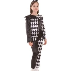 HPO Child's Creepy Jester Girl Horror Costume | Black And White Halloween Costume Kids