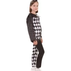 HPO Child's Creepy Jester Girl Horror Costume | Black And White Halloween Costume Kids