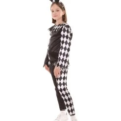 HPO Child's Creepy Jester Girl Horror Costume | Black And White Halloween Costume Kids