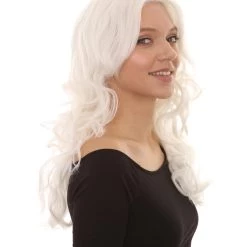 HPO Women's Womens Glow-In-The-Dark Long Curly Wavy Party Wig | GID Wigs | Premium Breathable Capless Cap