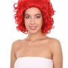Adult Women's 15" Inch Medium Length Curly Halloween Cosplay Queen Of Drag Fierce Red Ruby Color Costume Wig, Synthetic Soft Fiber Hair | HPO
