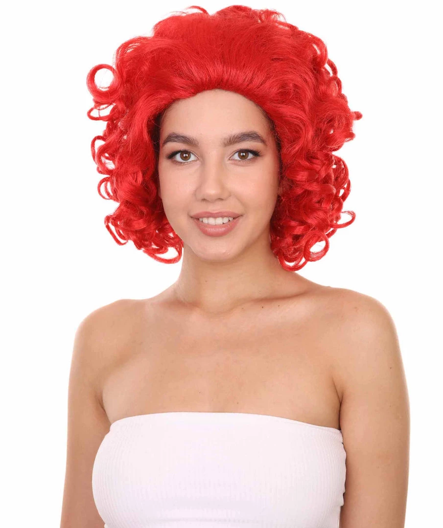 Adult Women's 15" Inch Medium Length Curly Halloween Cosplay Queen Of Drag Fierce Red Ruby Color Costume Wig, Synthetic Soft Fiber Hair | HPO 1 Adult Women's 15" Inch Medium Length Curly Halloween Cosplay Queen Of Drag Fierce Red Ruby Color Costume Wig, Synthetic Soft Fiber Hair | HPO