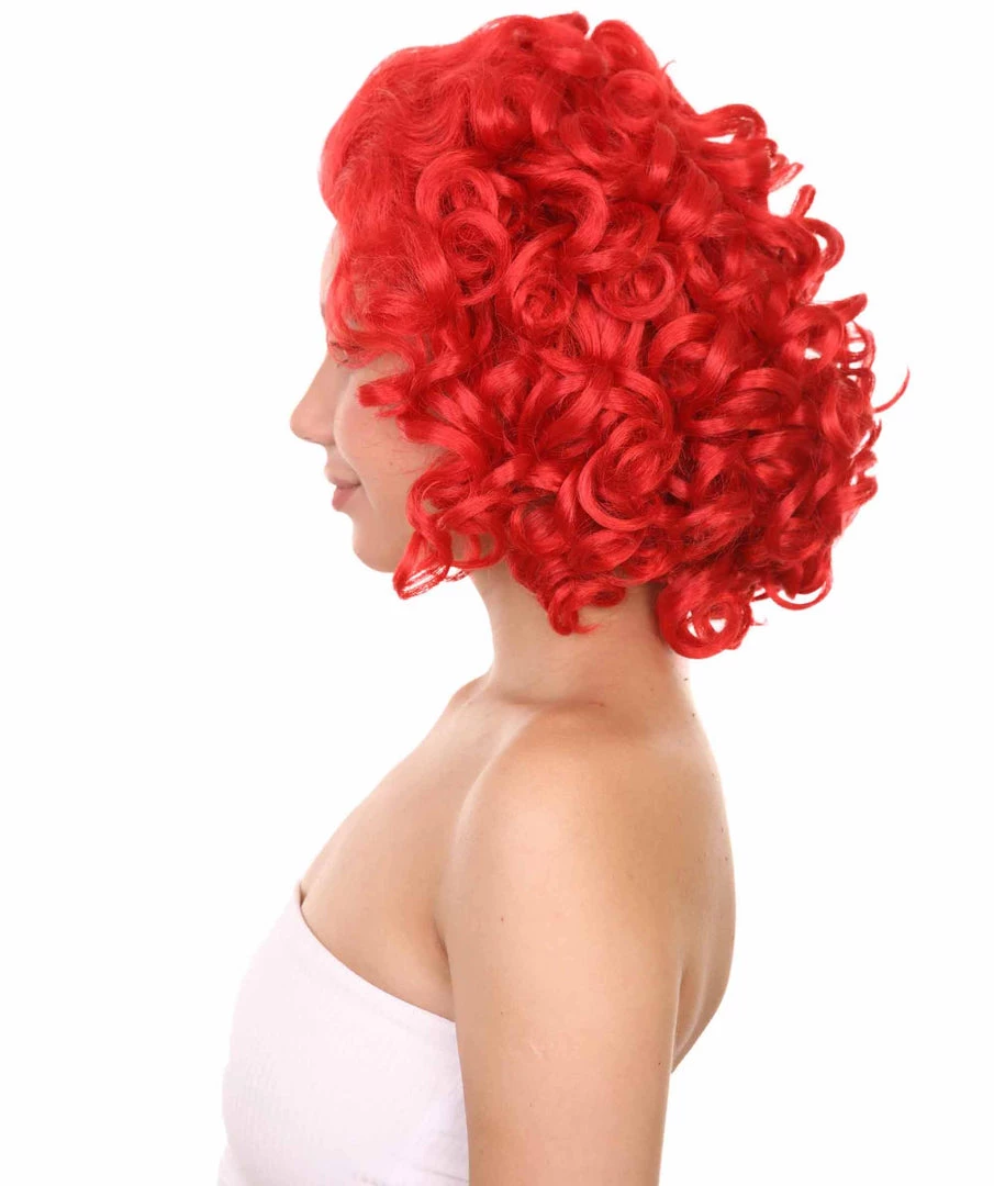 Adult Women's 15" Inch Medium Length Curly Halloween Cosplay Queen Of Drag Fierce Red Ruby Color Costume Wig, Synthetic Soft Fiber Hair | HPO 3 Adult Women's 15" Inch Medium Length Curly Halloween Cosplay Queen Of Drag Fierce Red Ruby Color Costume Wig, Synthetic Soft Fiber Hair | HPO