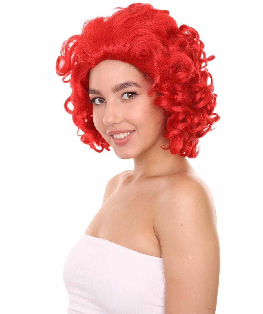 Adult Women's 15" Inch Medium Length Curly Halloween Cosplay Queen Of Drag Fierce Red Ruby Color Costume Wig, Synthetic Soft Fiber Hair | HPO 2 Adult Women's 15" Inch Medium Length Curly Halloween Cosplay Queen Of Drag Fierce Red Ruby Color Costume Wig, Synthetic Soft Fiber Hair | HPO