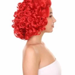 Adult Women's 15" Inch Medium Length Curly Halloween Cosplay Queen Of Drag Fierce Red Ruby Color Costume Wig, Synthetic Soft Fiber Hair | HPO 12 Adult Women's 15