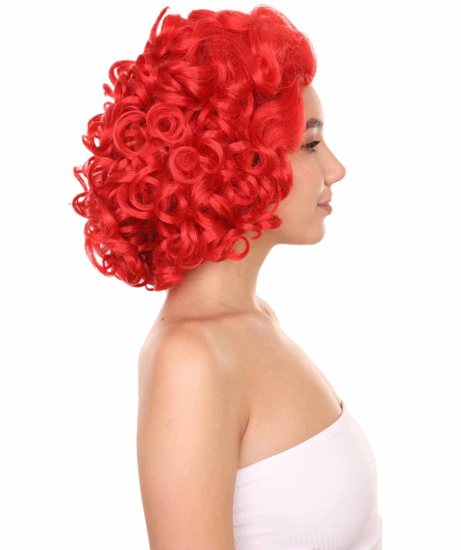Adult Women's 15" Inch Medium Length Curly Halloween Cosplay Queen Of Drag Fierce Red Ruby Color Costume Wig, Synthetic Soft Fiber Hair | HPO 5 Adult Women's 15" Inch Medium Length Curly Halloween Cosplay Queen Of Drag Fierce Red Ruby Color Costume Wig, Synthetic Soft Fiber Hair | HPO