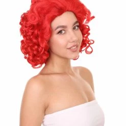 Adult Women's 15" Inch Medium Length Curly Halloween Cosplay Queen Of Drag Fierce Red Ruby Color Costume Wig, Synthetic Soft Fiber Hair | HPO 13 Adult Women's 15