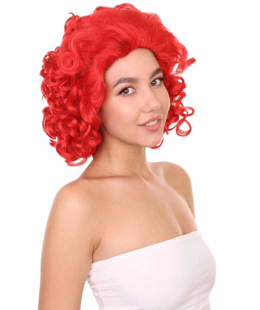 Adult Women's 15" Inch Medium Length Curly Halloween Cosplay Queen Of Drag Fierce Red Ruby Color Costume Wig, Synthetic Soft Fiber Hair | HPO 6 Adult Women's 15" Inch Medium Length Curly Halloween Cosplay Queen Of Drag Fierce Red Ruby Color Costume Wig, Synthetic Soft Fiber Hair | HPO