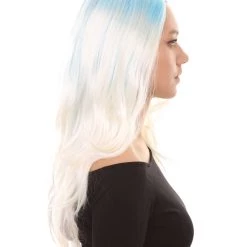 HPO Womens Long Wavy Two-tone Wig | Blue & White Colorful Wigs | Premium Breathable Capless Cap