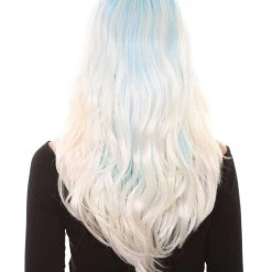 HPO Womens Long Wavy Two-tone Wig | Blue & White Colorful Wigs | Premium Breathable Capless Cap