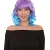 HPO Short Length Curly Party Blue & Purple Womens Wig | Stage Event Party Ready Colorful Wig | Premium Breathable Capless Cap