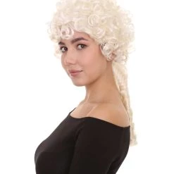 HPO Women's Colonial Curly Wig | White Holiday Party Wig | Premium Breathable Capless Cap