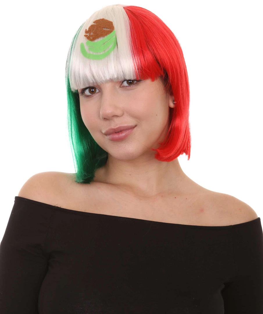 FLAGWIGS Women Patriotic Mexico Flag Bob Wig | Premium Breathable Capless Cap Women's 1 FLAGWIGS Women Patriotic Mexico Flag Bob Wig | Premium Breathable Capless Cap Women's
